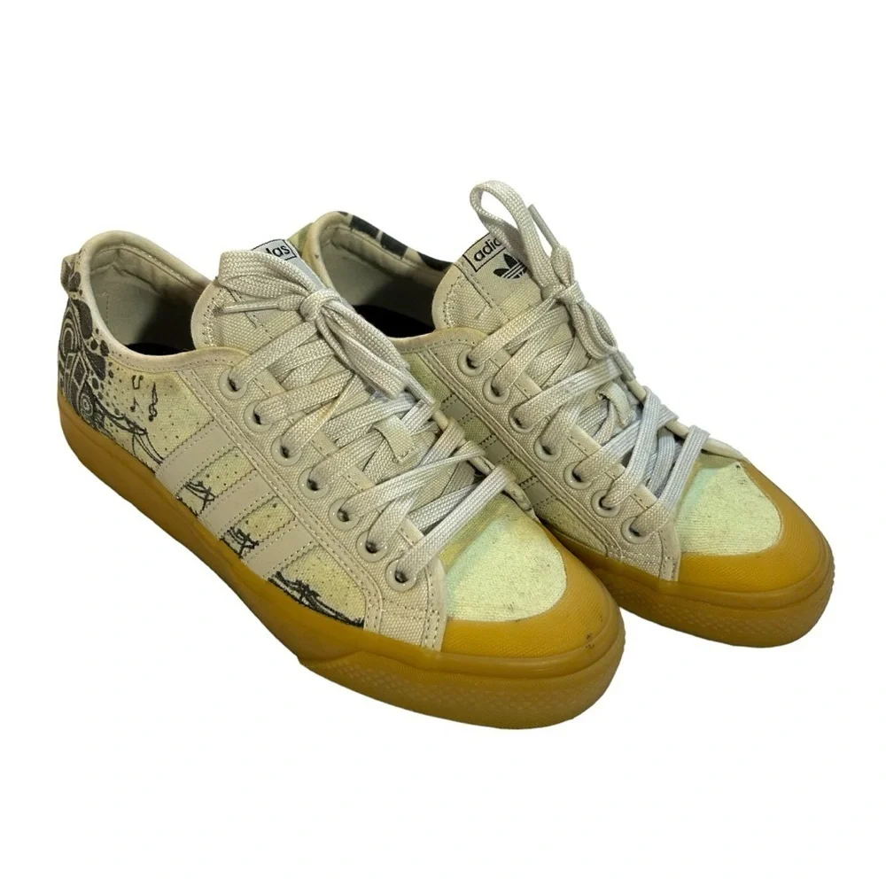 Adidas Nizza Platform Shoes Rare Unique Lemony Cream Color w/ Music Graphics